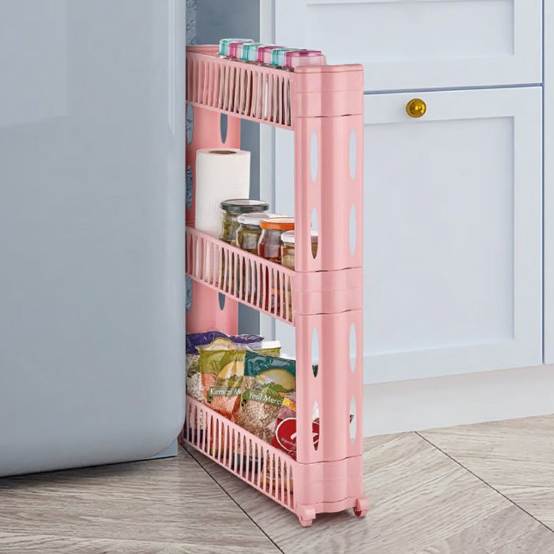 Organizer 3 Katlı Tekerlekli Plastik Çok Amaçlı Düzenleyici Raf Slim Model Mutfak ile Banyo Rafı
