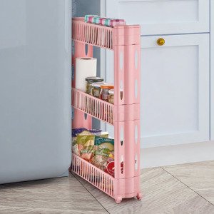 Organizer 3 Katlı Tekerlekli Plastik Çok Amaçlı Düzenleyici Raf Slim Model Mutfak ile Banyo Rafı