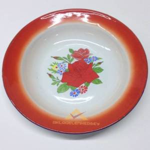 Ø 22cm Çinko Kaplama Emaye Tabak Çok Amaçlı Dış Yüzeyi Çiçek Desenli Emaye Tabak