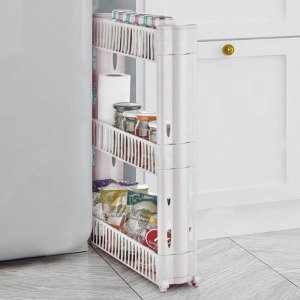 Organizer 3 Katlı Tekerlekli Plastik Çok Amaçlı Düzenleyici Raf Slim Model Mutfak ile Banyo Rafı