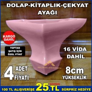 4adet SAĞLAM DAYANIKLI DOLAP KİTAPLIK ÇEKYAT AYAĞI PEMBE RENK