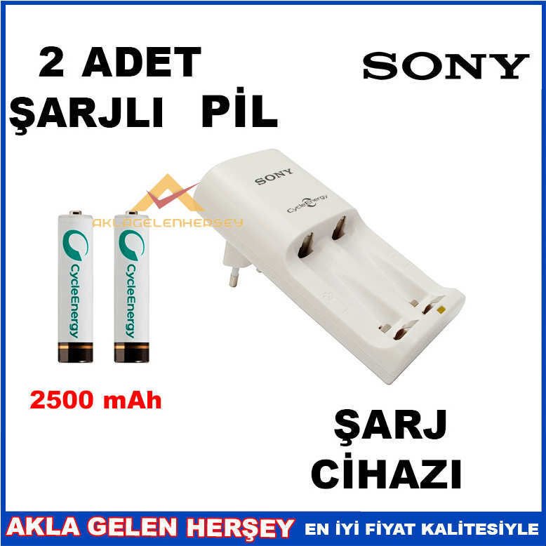 2 ADET SONY 2500 mAh ŞARJLI PİL İLE ŞARJ CİHAZI