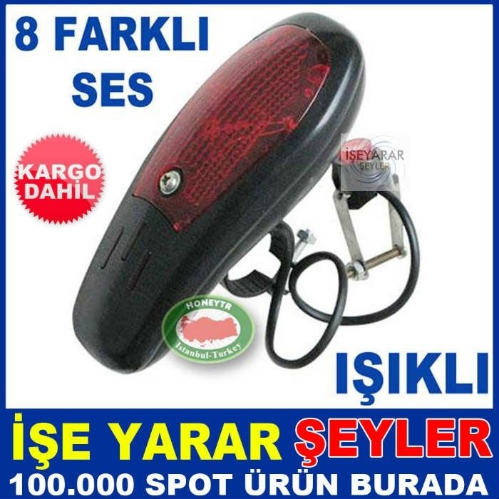 PİLLİ BİSİKLET KORNASI 8 FARKLI MELODİ IŞIKLI KD