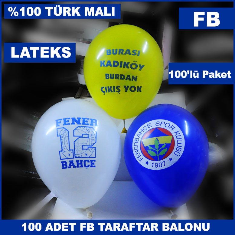 100 Adet Orjinal Lisanslı Fenerbahçe Balonu - Taraftar Balonu - Sarı Lacivert Balon
