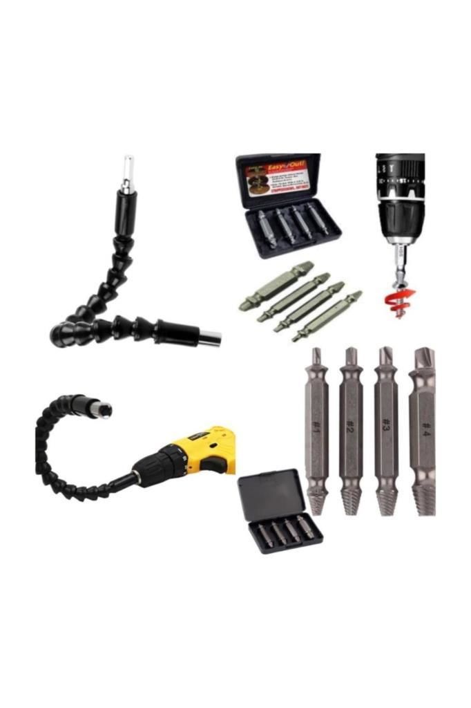 4 Çelik Uç ile 5 parça Süper Set Hasarlı Vida Sökücü Spiral Bükülebilir Tornavida Ucu Tamir Seti