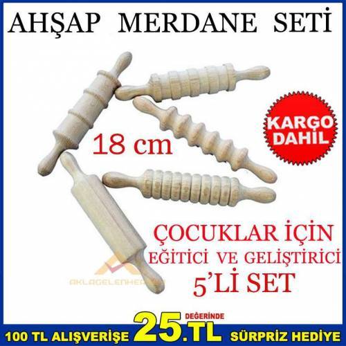 18cm 5'li Çocuk Gelişimi İçin Ahşap Merdane Seti