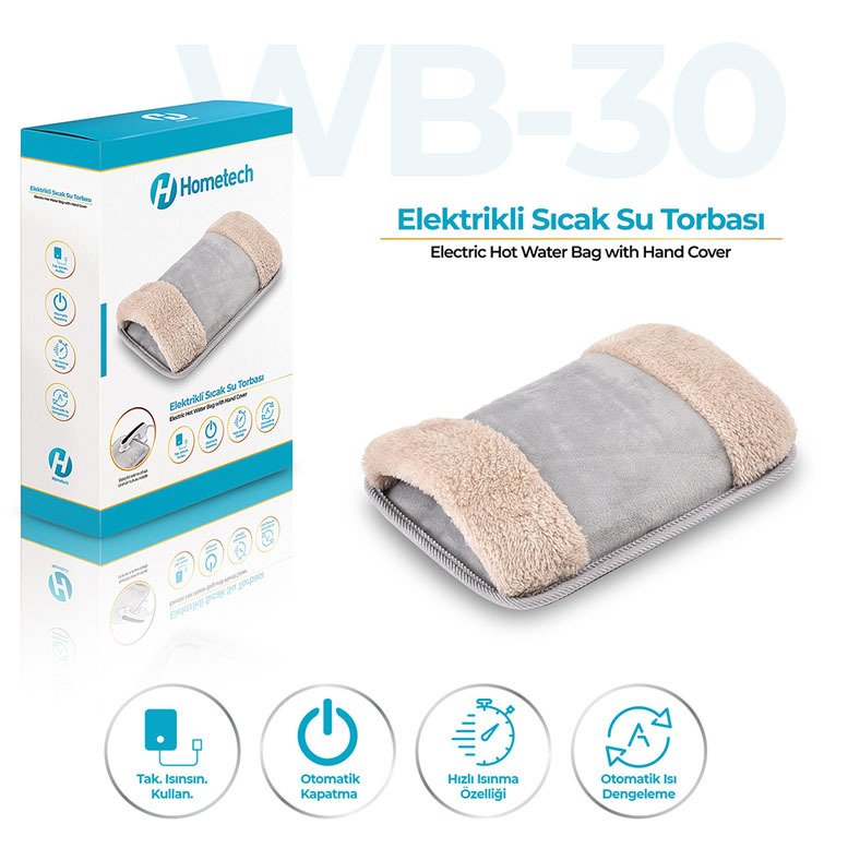 Hometech Elektrikli Sıcak Su Torbası Polarlı Hızlı Isınmalı Isı Torbası