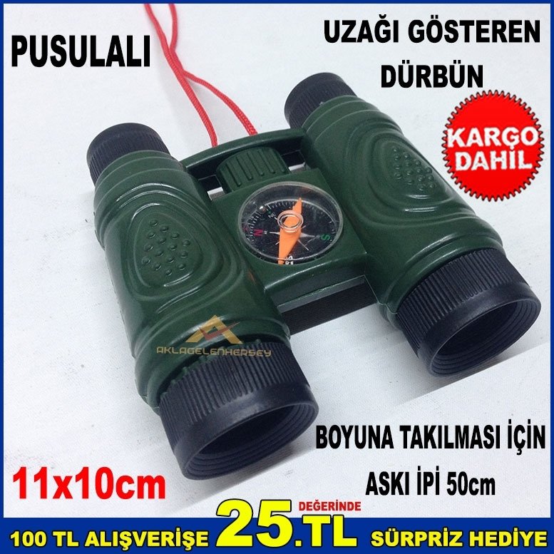 11x10cm BOYUTUNDA UZAĞİ GÖSTEREN PUSULALI OYUNCAK DÜRBÜN