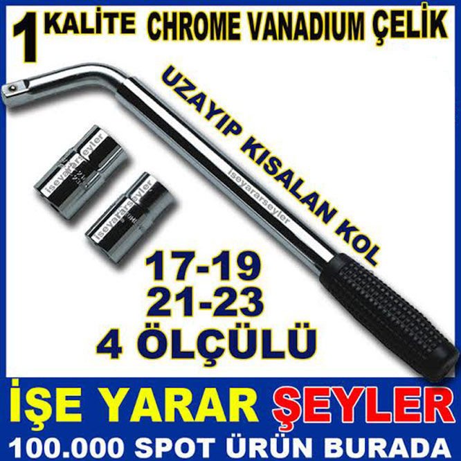 4 FARLI ÖLÇÜDE ÇİFT LOKMALI BİJON ANAHTARI KARBON ÇELİK L-TİPİ UZAYAN PROFESYONEL BİJON ANAHTARI