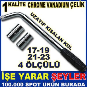 4 FARLI ÖLÇÜDE ÇİFT LOKMALI BİJON ANAHTARI KARBON ÇELİK L-TİPİ UZAYAN PROFESYONEL BİJON ANAHTARI