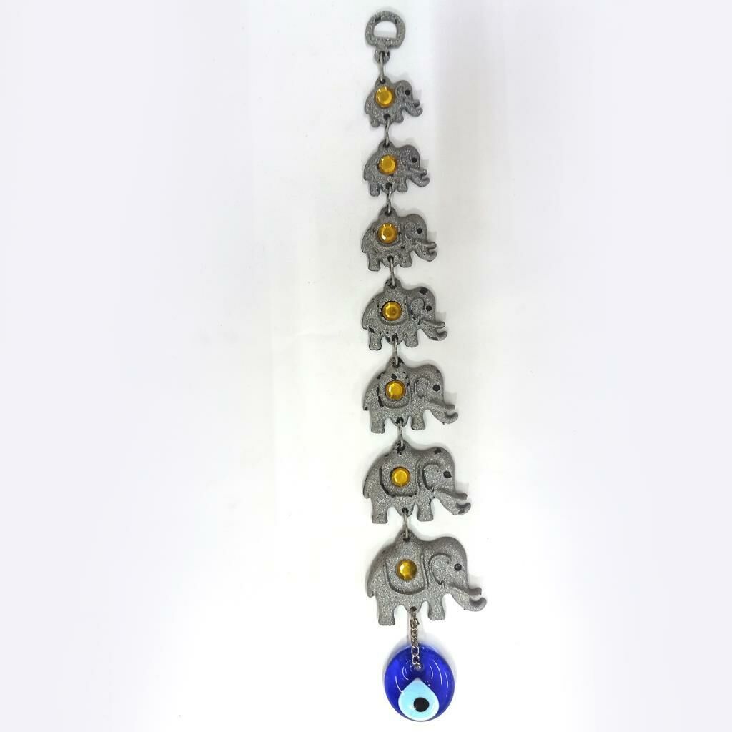 Dekoratif Nazar Boncuklu Fil Figürlü Duvar Süsü 36.5 cm Yükseklik