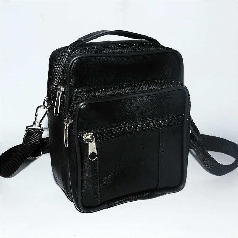 Gerçek Deri El Çantası - Askılı 4 Cepli Dikey Küçük Boy Hakiki Deri El Çantası 14x16cm