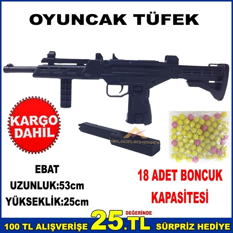 18 BONCUK KAPASİTELİ ŞARJÖRLÜ BONCUK ATAN OYUNCAK TÜFEK