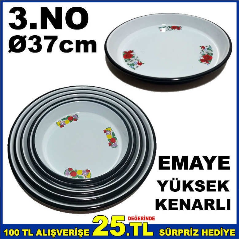 3.NO YUVARLAK ÇİÇEKLİ EMAYE 37cm YÜKSEK KENARLI FIRIN TEPSİSİ ÇİÇEKLİ ÇİNKO TEPSİ