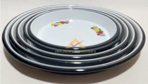 3.NO YUVARLAK ÇİÇEKLİ EMAYE 37cm YÜKSEK KENARLI FIRIN TEPSİSİ ÇİÇEKLİ ÇİNKO TEPSİ