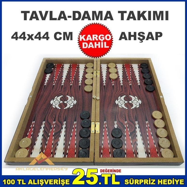 AHŞAP BÜYÜK BOY 44 CM TAVLA DAMA TAKIMI
