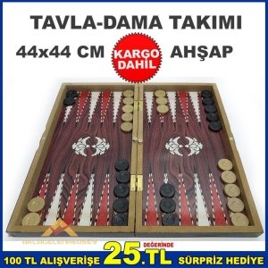 AHŞAP BÜYÜK BOY 44 CM TAVLA DAMA TAKIMI