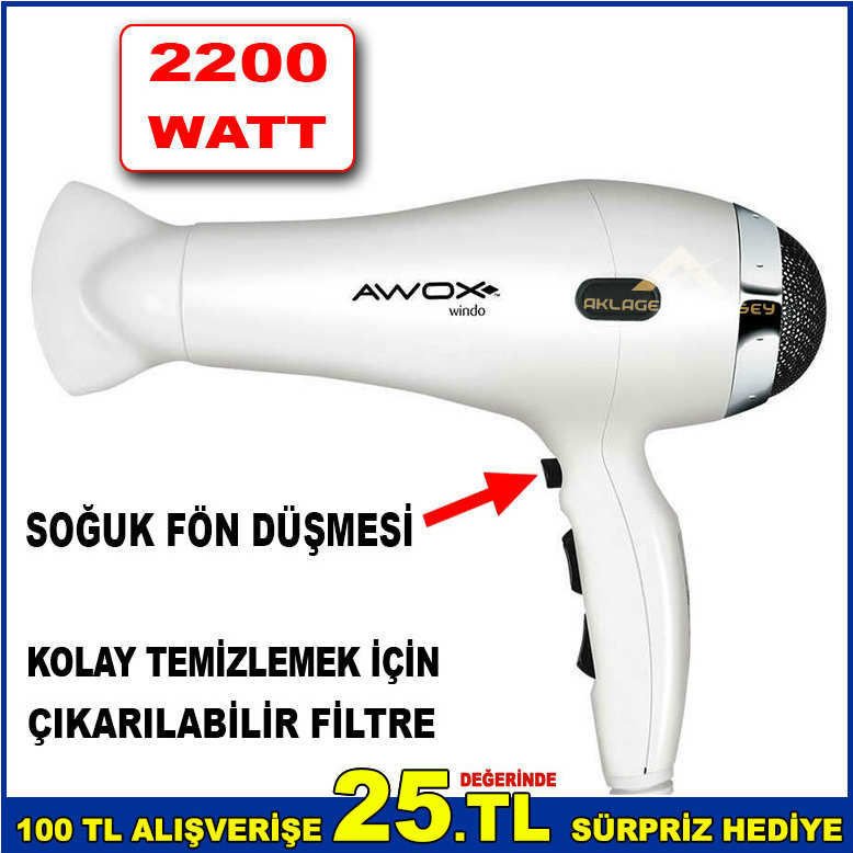 AWOX WİNDO SAÇ KURUTMA MAKİNESİ 2200W 2 KADEME HIZ,3 KADEME ISI AYARI FÖN MAKİNESİ SOĞUK FÖN DÜĞMESİ