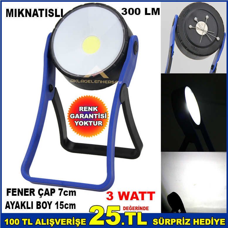 COB LED ÇALIŞMA FENERİ AYAKLI PİLLİ MANYETİK KANCA IŞIK LAMBASI 3WATT MIKNATISLI ÇALIŞMA LAMBASI -2