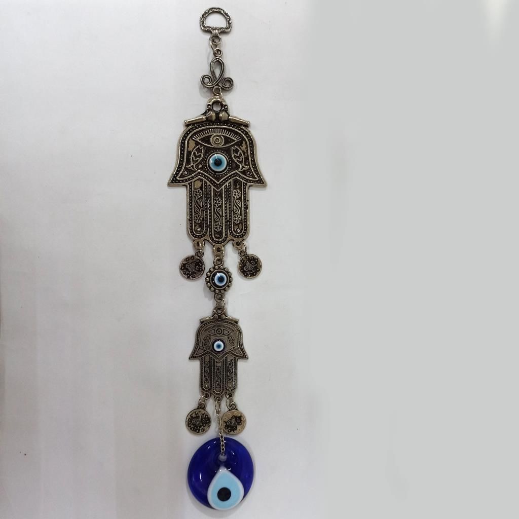Dekoratif Nazar Boncuklu Metal İşlemeli Figürlü Duvar Süsü 30.5x6 cm