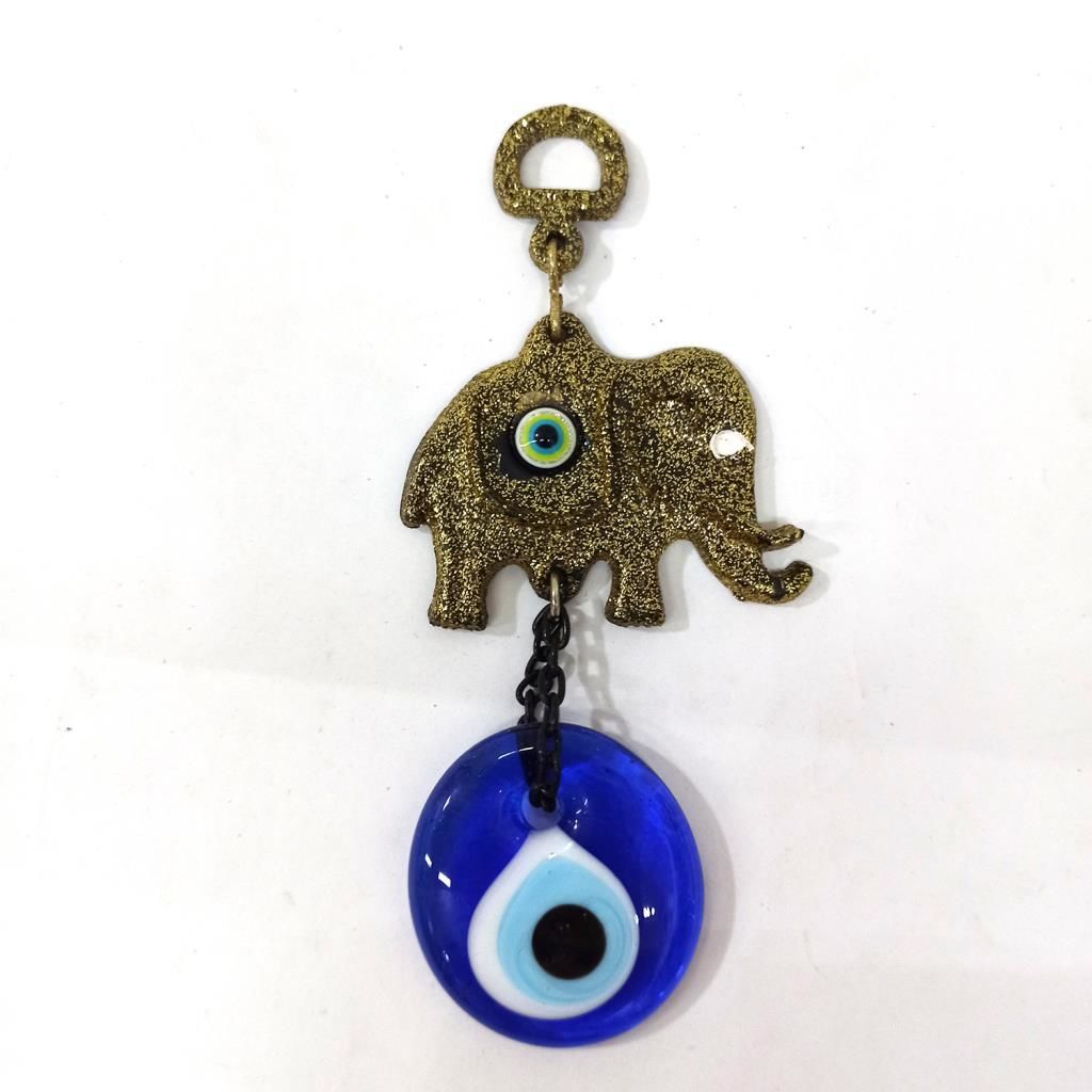 Dekoratif Nazar Boncuklu Fil Figürlü Duvar Süsü 14x5.5 cm