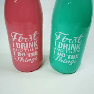 Soft Renkli Baskılı Cam Su Şişesi 1 lt Kapasiteli Dekoratif Şişe