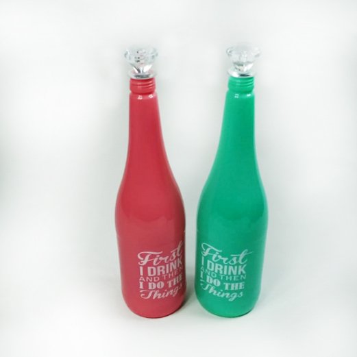 Soft Renkli Baskılı Cam Su Şişesi 1 lt Kapasiteli Dekoratif Şişe