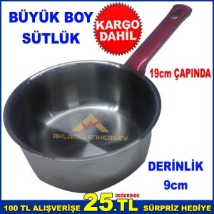 19cm ÇAPINDA PASLANMAZ ÇELİK KOÇERO SAPLI BÜYÜK BOY SÜTLÜK