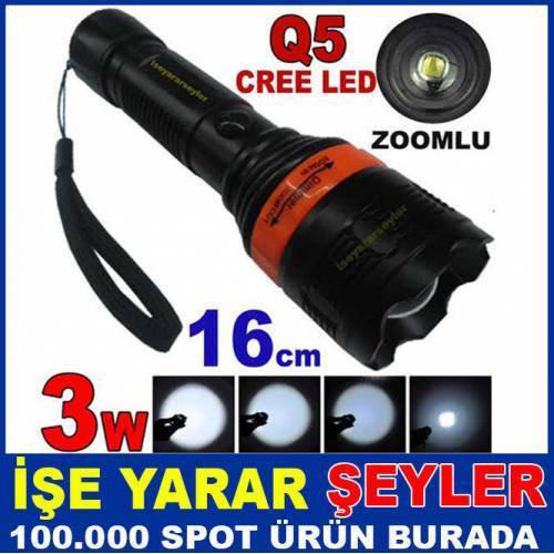 Zoomlu 5watt Cree Led Büyük Boy El Feneri 2500lm