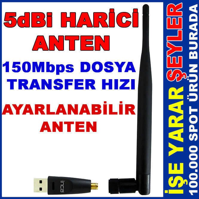 AYARLANIR ANTEN KABLOSUZ USB WIRELESS ADAPTÖR