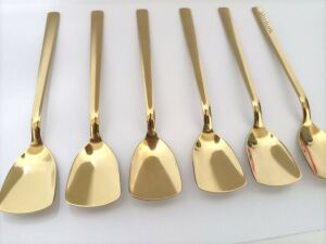 6 adet Altın Kaplama Klasik Dondurma Kaşığı Paslanmaz Çelik 14K Kaplı gold-plated 6pc icecream spoon