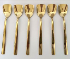 6 adet Altın Kaplama Klasik Dondurma Kaşığı Paslanmaz Çelik 14K Kaplı gold-plated 6pc icecream spoon