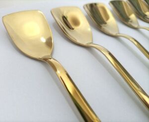 6 adet Altın Kaplama Klasik Dondurma Kaşığı Paslanmaz Çelik 14K Kaplı gold-plated 6pc icecream spoon