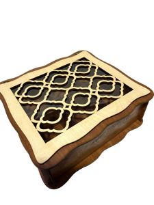Ahşap İşlemeli Kapak 6 Bölmeli Çoklu Poşet Çay Saklama Kutusu