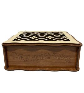 Ahşap İşlemeli Kapak 6 Bölmeli Çoklu Poşet Çay Saklama Kutusu