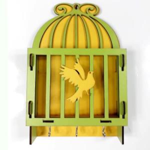 Kuş Desenli Ahşap Mektup Kutusu Zarflık Anahtarlık 25x16 cm