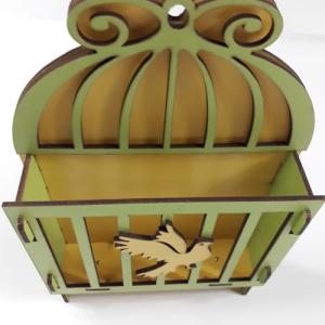 Kuş Desenli Ahşap Mektup Kutusu Zarflık Anahtarlık 25x16 cm