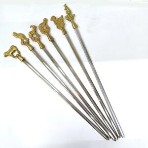 Paslanmaz Çelik 6'lı Barbekü Şiş Seti, Hayvan Şeklinde Pirinç Kulplu