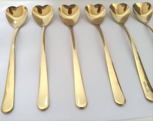 Milano 6adet Altın Kaplama Kalp Stil 18cm Uzun Shaker Kaşığı Paslanmaz Çelik 14K gold uzun Kup Kaşık