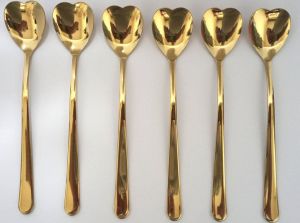 Milano 6adet Altın Kaplama Kalp Stil 18cm Uzun Shaker Kaşığı Paslanmaz Çelik 14K gold uzun Kup Kaşık