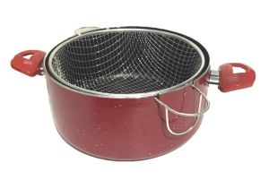 24cm Çap Özel Çentikli Cam Kapaklı Izgaralı Granit Cips Tenceresi 10cm Derin Yanmaz Yapışmaz Yüzey