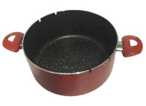 24cm Çap Özel Çentikli Cam Kapaklı Izgaralı Granit Cips Tenceresi 10cm Derin Yanmaz Yapışmaz Yüzey