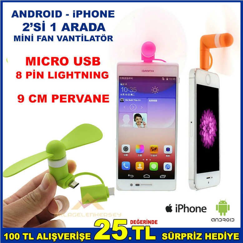 ANDROİD iPHONE SERİNLETİCİ MİNİ FAN VANTİLATÖR