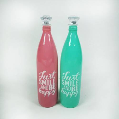 Soft Renkli Baskılı Cam Su Şişesi 750ml Kapasiteli Dekoratif Şişe