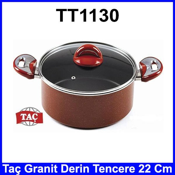 Taç TT1130 Granit Derin Tencere 22 Cm Cam Kapaklı Şık Tasarım Kullanışlı Ve Dayanıklı Yapı