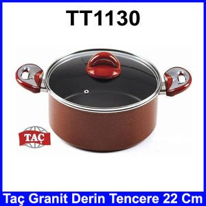 Taç TT1130 Granit Derin Tencere 22 Cm Cam Kapaklı Şık Tasarım Kullanışlı Ve Dayanıklı Yapı