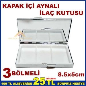 MİNE İŞLEMELİ KAPAKLI 3BÖLMELİ ÇELİK İLAÇ KUTUSU