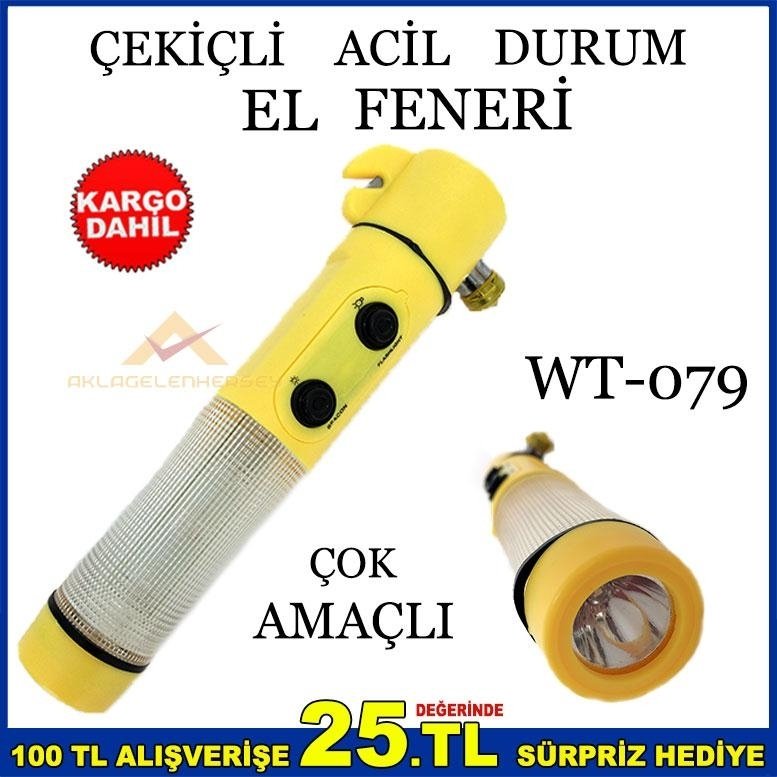ÇOK AMAÇLI ÇEKİÇLİ SU GEÇİRMEZ ACİL DURUM FENERİ