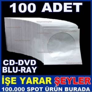 100 Adet Pencereli Cd Dvd Blu-Ray Zarfı 1.Hamur