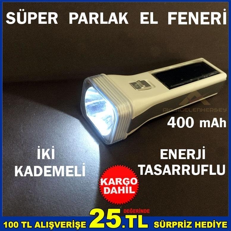 GÜNEŞ ENERJİLİ LEDLİ ENERJİ TASARRUFLU EL FENERİ K